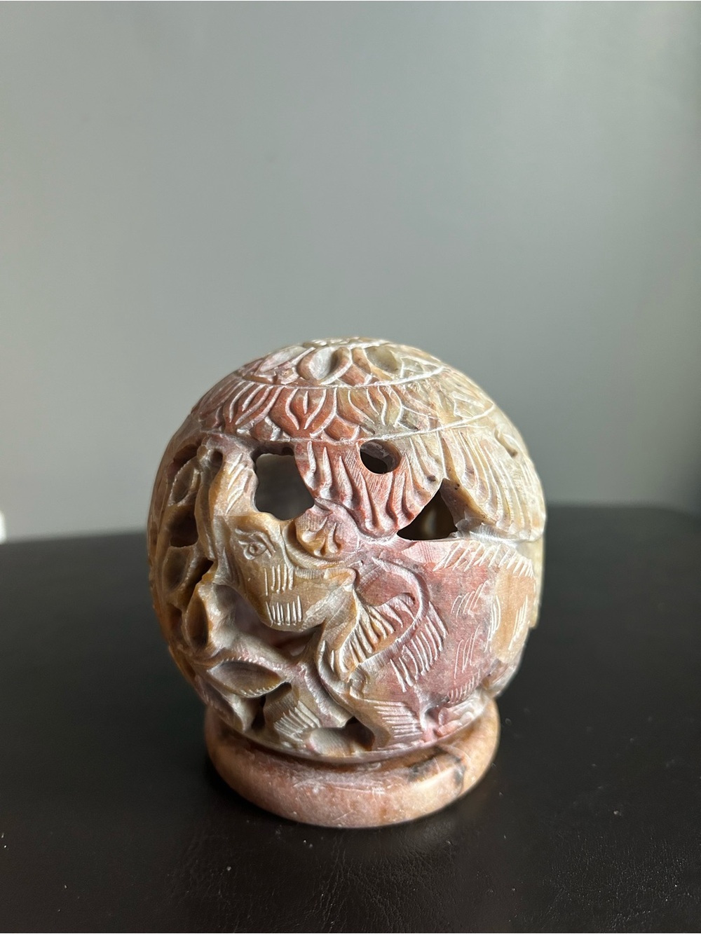 Hand-Carved Vintage Soapstone Tea Light Candle Holder